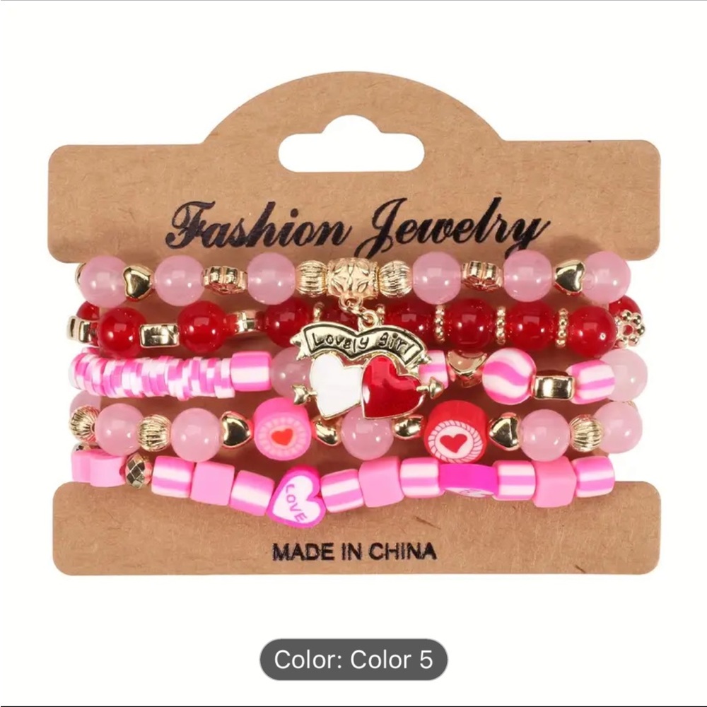 NWT set of 5 heart pink/red bracelets